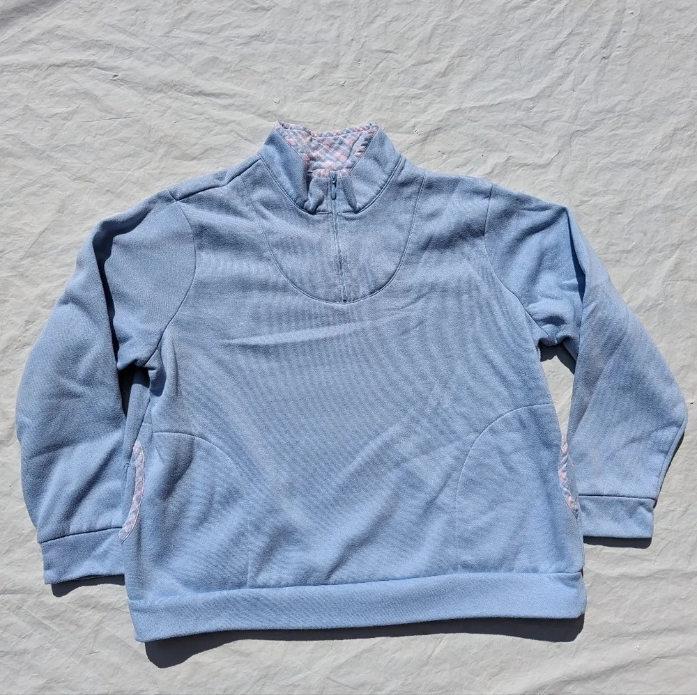 Vintage  Blair Pastel Sweater Womens Size XL Periwinkle Quarter Zip 1/4 Plaid